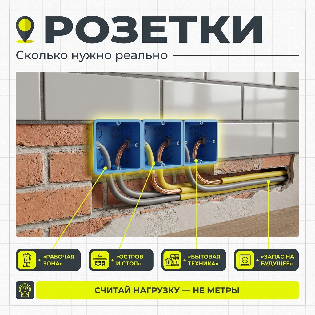 🔌 Розетки на кухне: сколько нужно реально, а не по СНиП на глаз