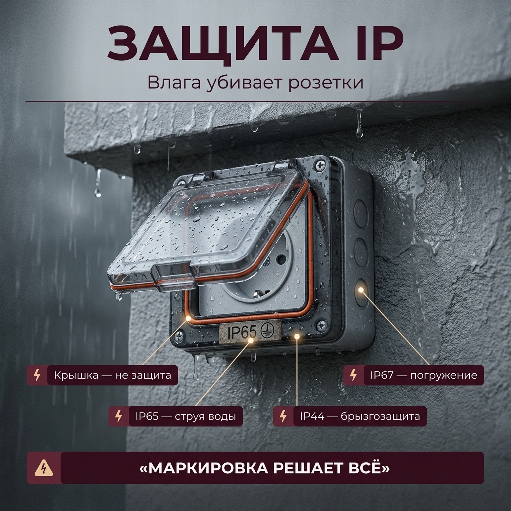 🗄️ Розетки на улице и в санузле: степень защиты IP, которую все игнорируют