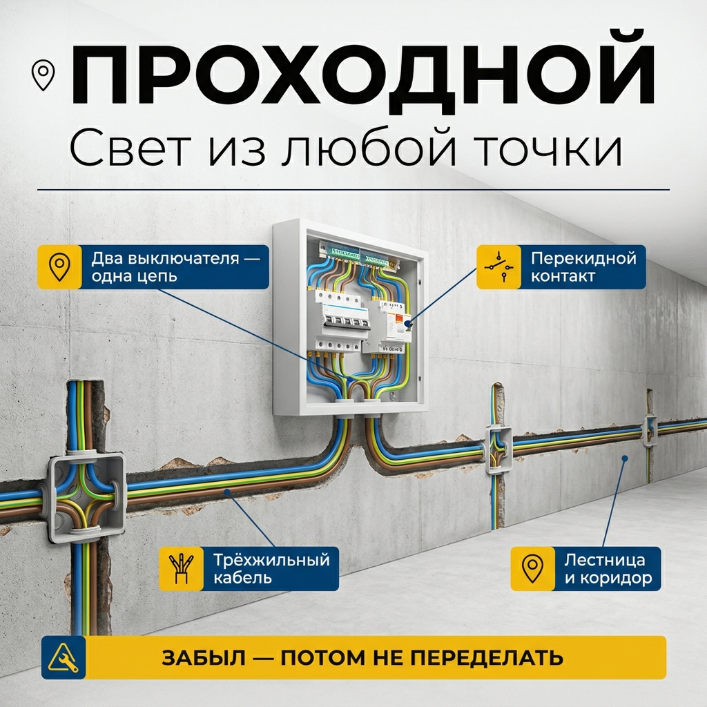 💡 Проходные выключатели: где нужны и как не забыть при разводке