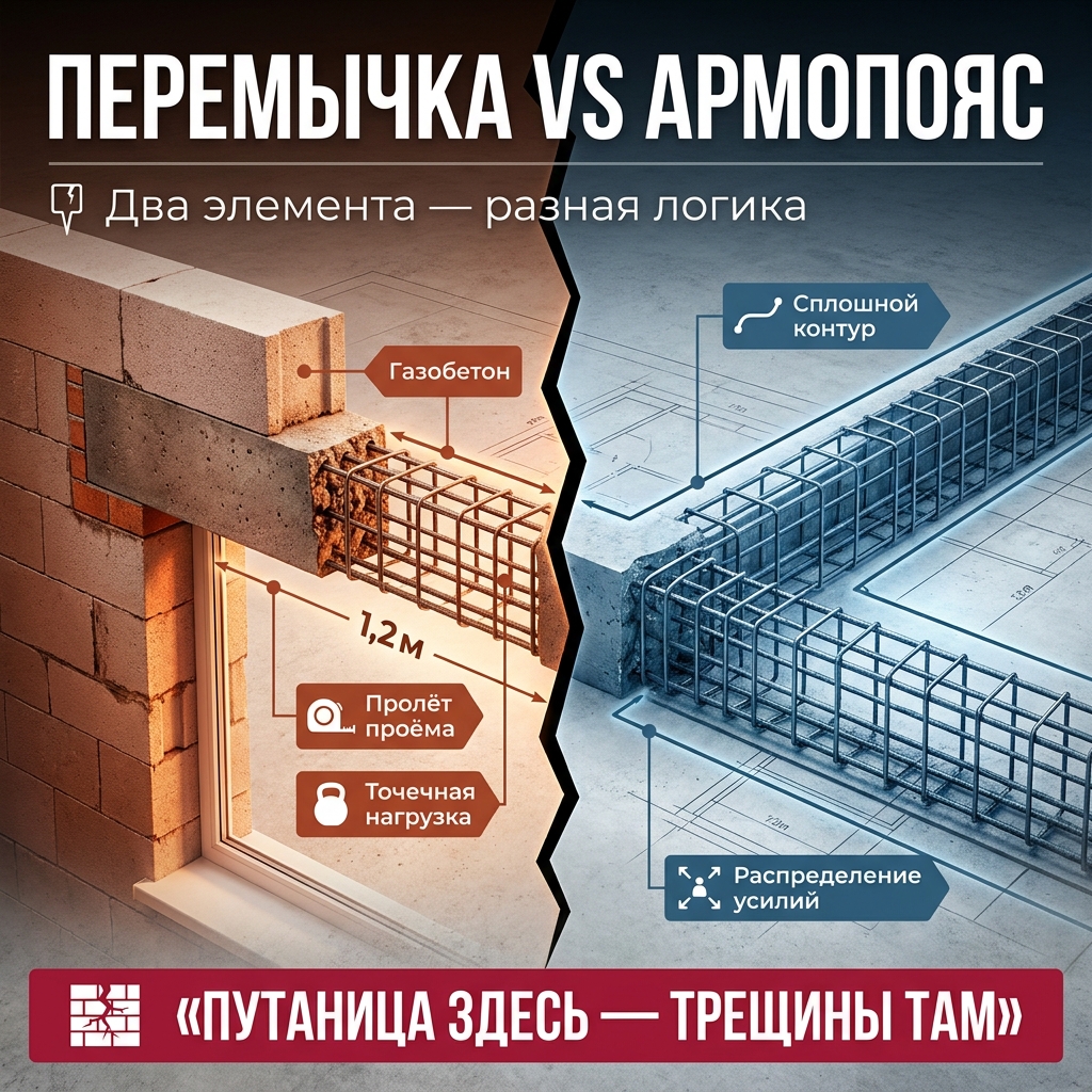 📐 Перемычка vs армопояс: где заканчивается одно и начинается другое