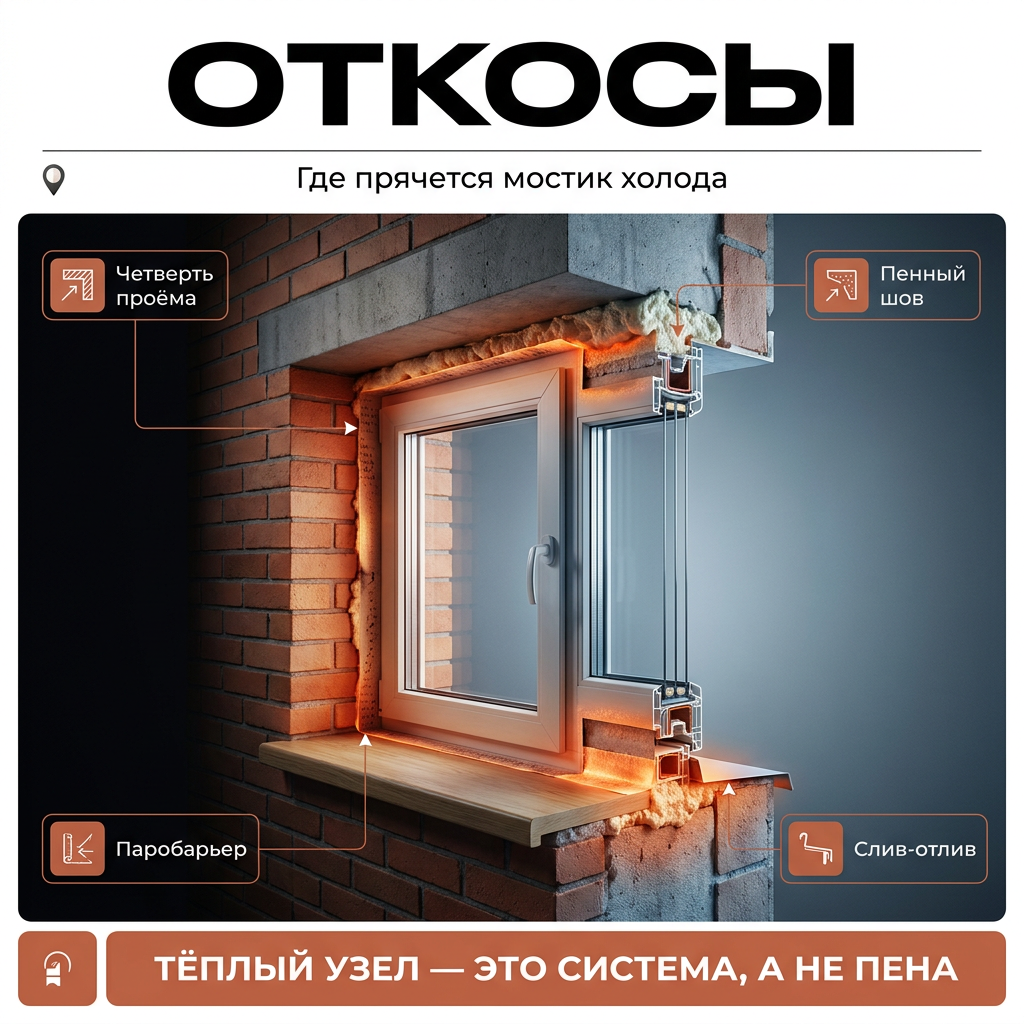 🧱 Откосы и подоконная зона: тёплый узел, который чаще всего портят