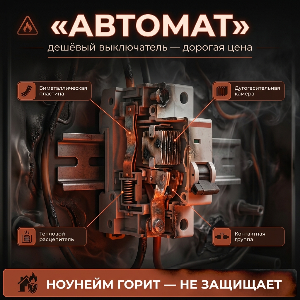 🔌 Экономия на автоматах: почему китайский ноунейм в щите — риск пожара