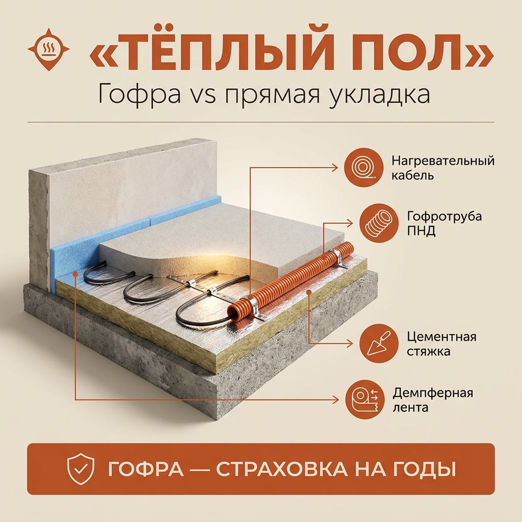 🔗 Провод под стяжкой тёплого пола: гофра или прямая укладка — где ты сам себе роешь могилу