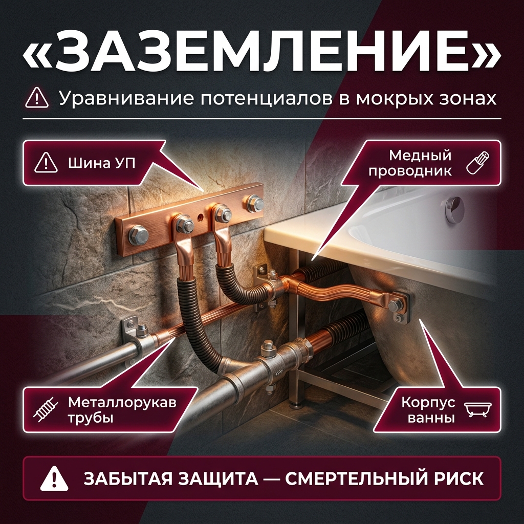 🌍 Заземление ванной и кухни: уравнивание потенциалов, которое забывают