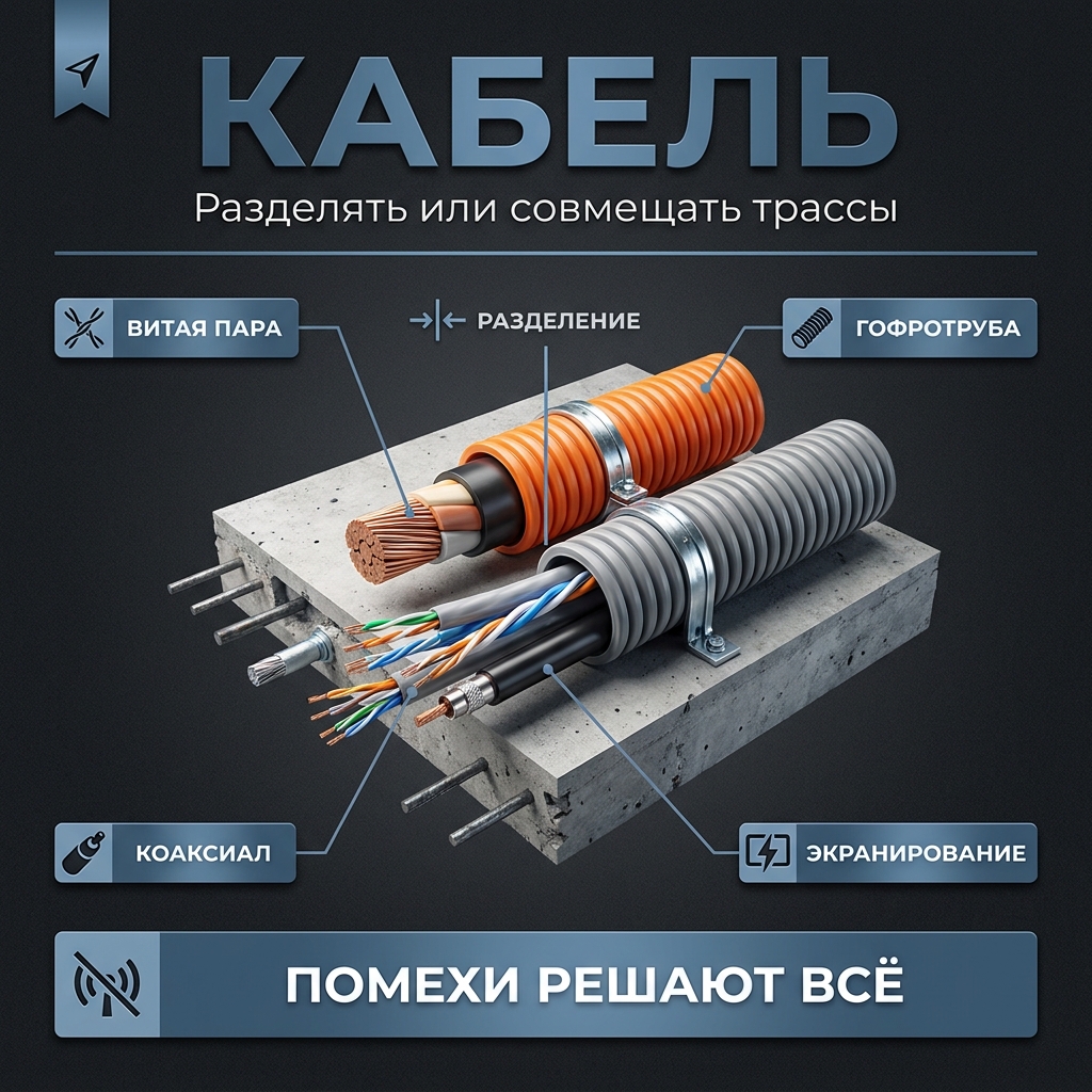 📹 Провода для видеонаблюдения и интернета: тянуть вместе с силовой или нет