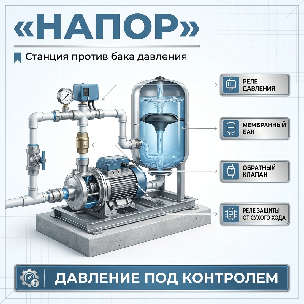 ⚙️ Насосная станция или гидроаккумулятор: почему у соседа вода как из пожарного шланга, а у тебя еле капает