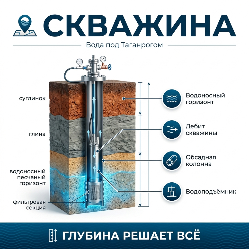 🕳️ Скважина на воду в Таганроге: глубина, дебит, качество — что смотреть