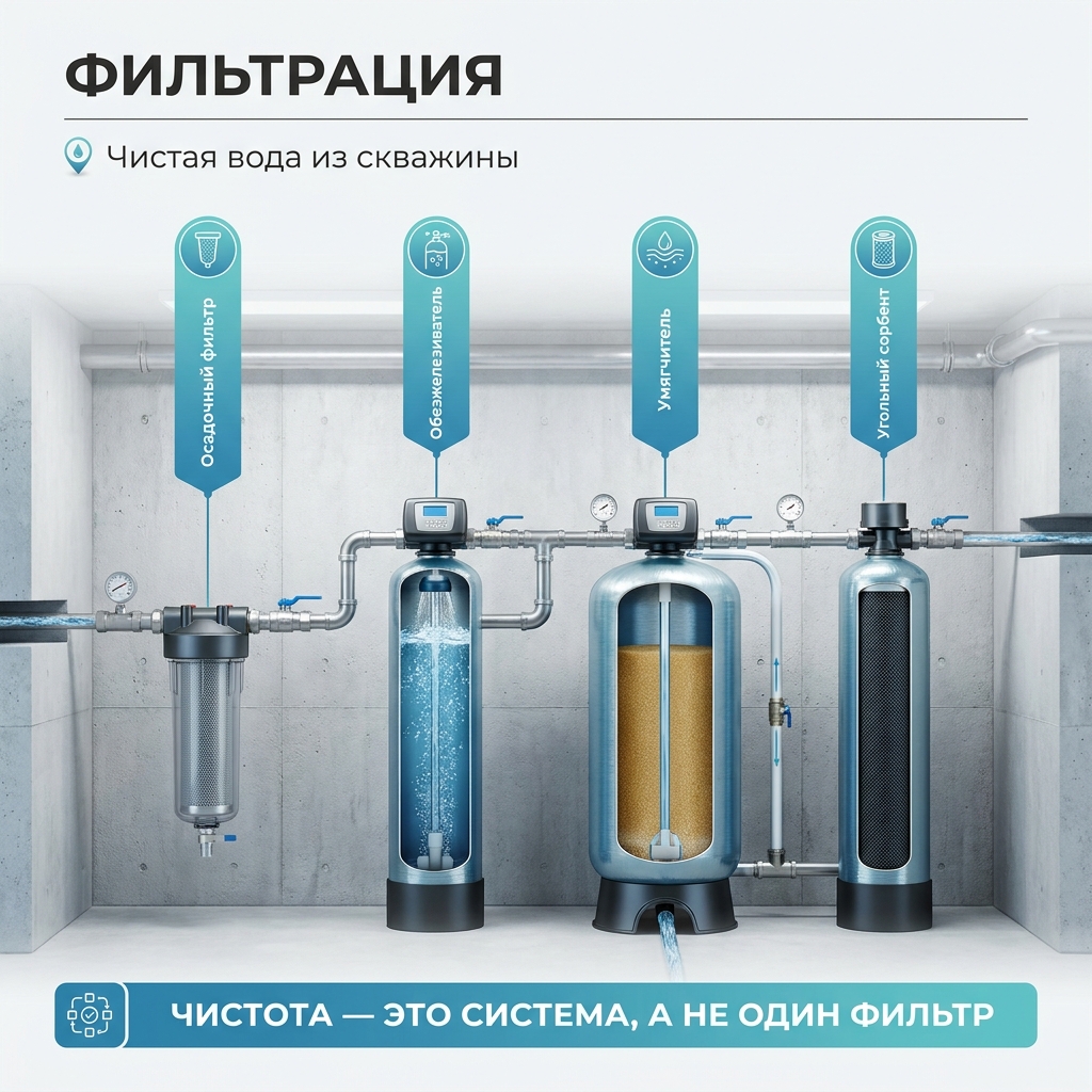 🧪 Вода из скважины пахнет железом и красит ванну в рыжий? Разбираю фильтрацию по-честному — от грязевика до обезжелезивания