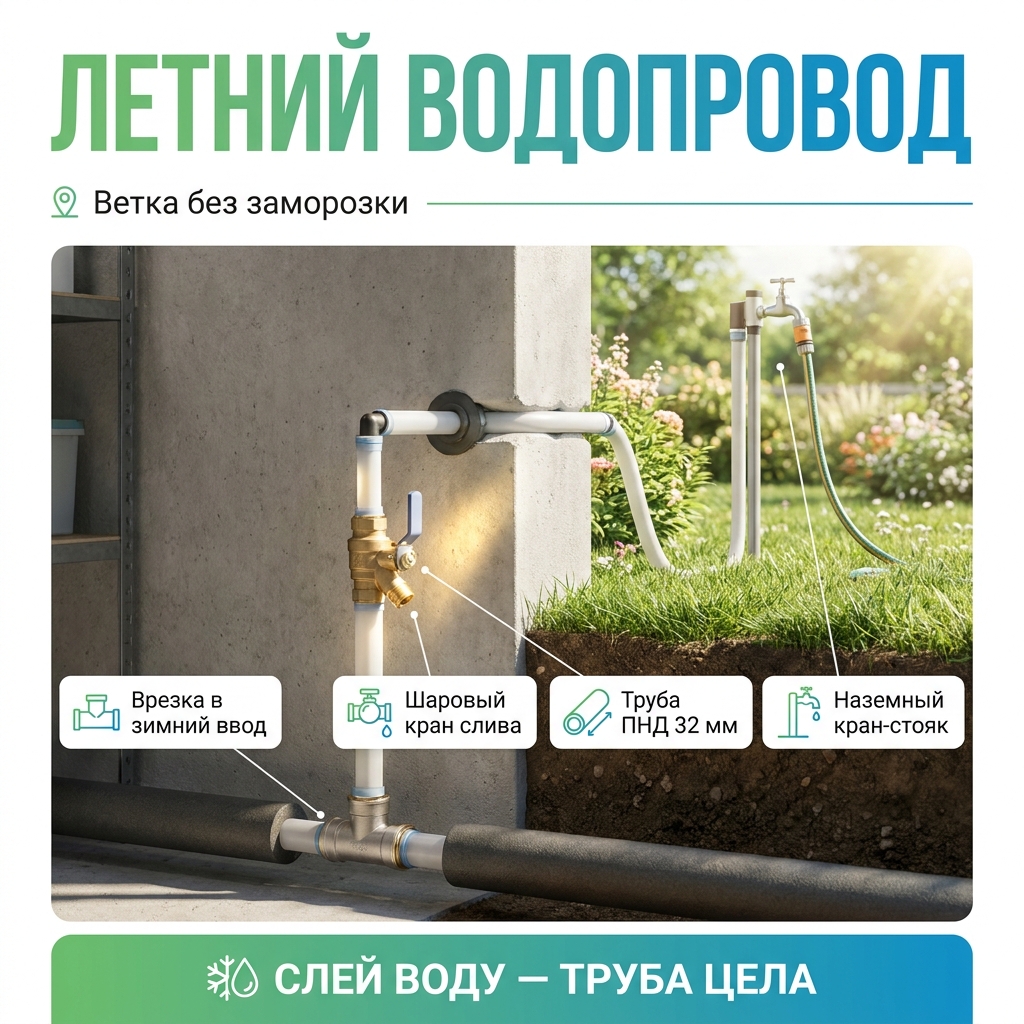 🔗 Летний водопровод на участок: отдельная ветка от зимнего ввода
